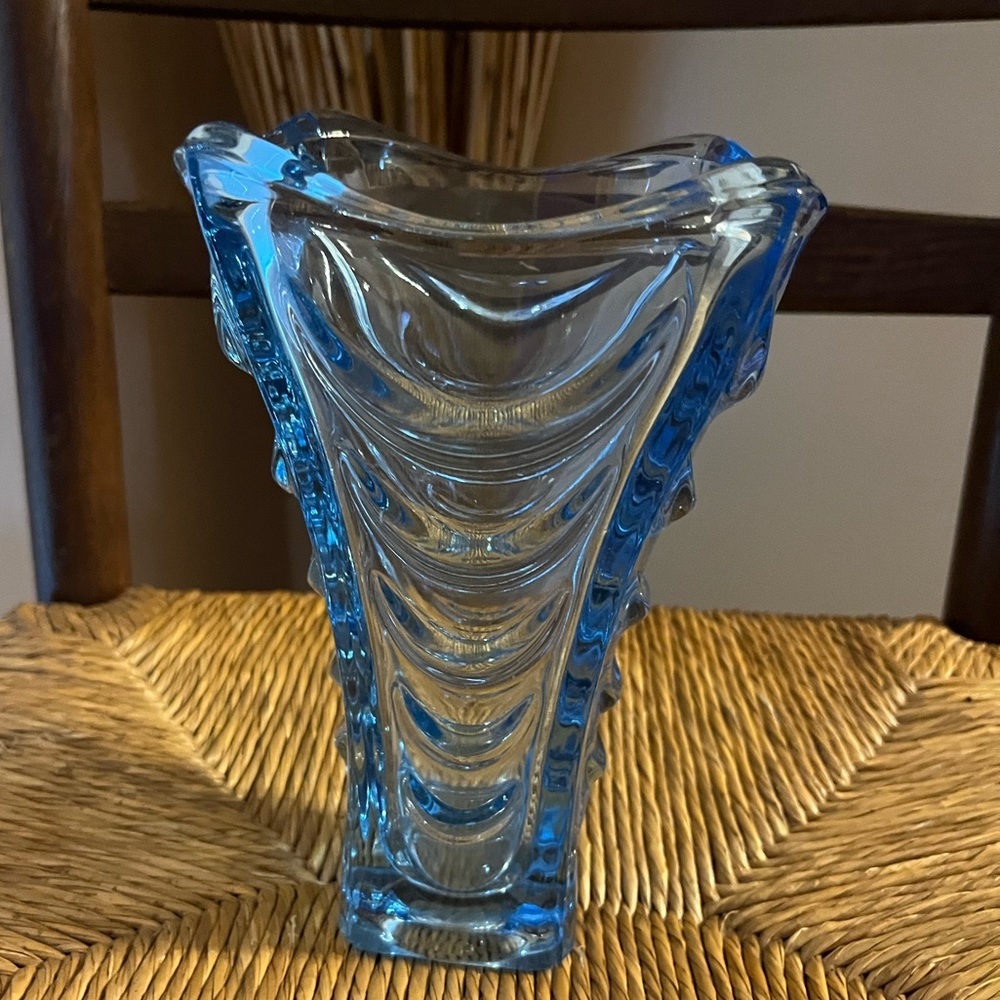 Vintage Czech Vaclav Hanus “Drapery” Blue Glass Vase